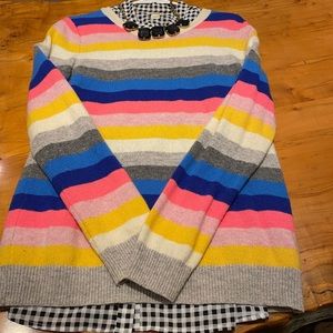 JCrew Factory Striped Sweater, Gingham Tunic Blouse and Statement Necklace - Med